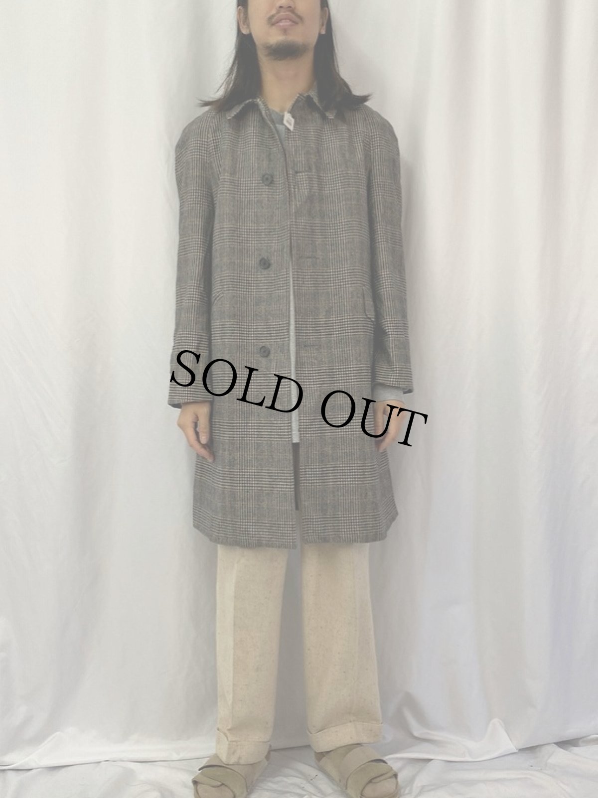 画像2: 80's Burberrys' ENGLAND製 グレンチェック柄 ツイードステンカラーコート SIZE36 (2)