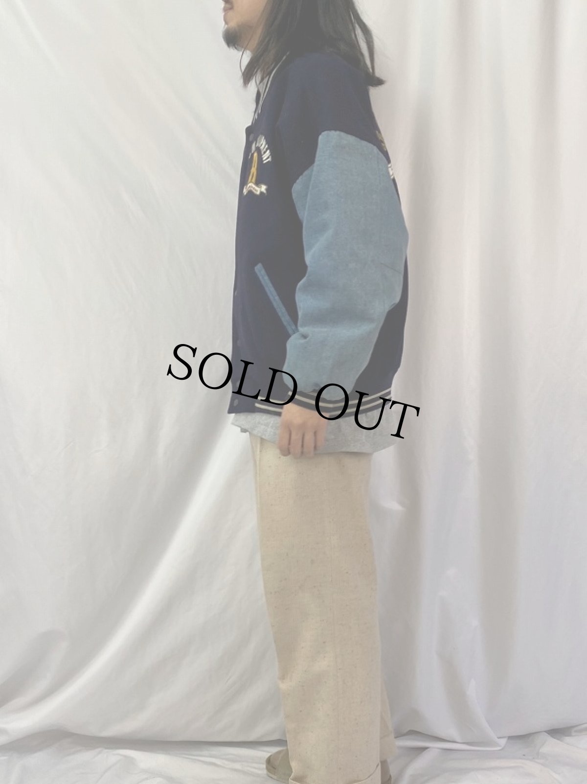 画像3: B.U.M. EQUIPMENT ロゴ刺繍 デニム×メルトンスタジャン NAVY M (3)