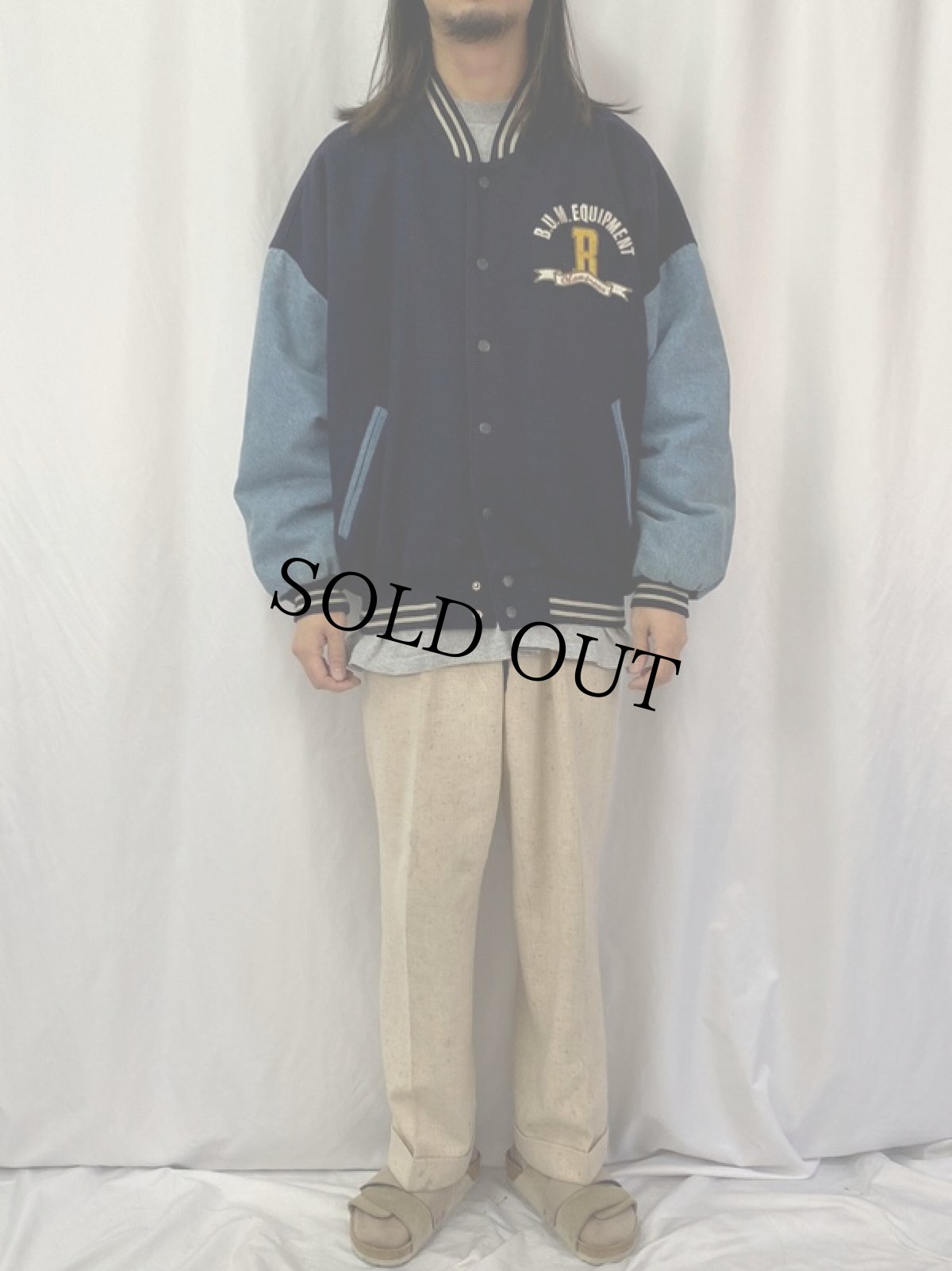 画像2: B.U.M. EQUIPMENT ロゴ刺繍 デニム×メルトンスタジャン NAVY M (2)