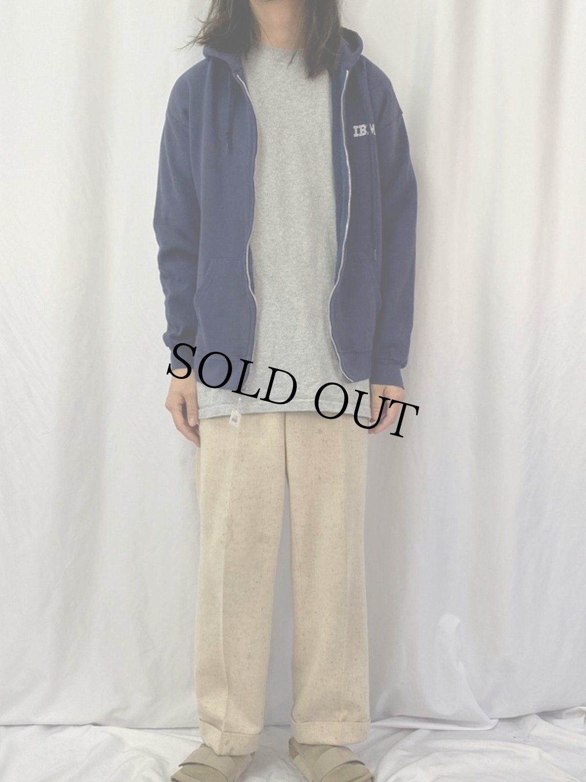 画像2: 2000's IBM コンピューター企業 ロゴプリント スウェットジップパーカー NAVY XL (2)