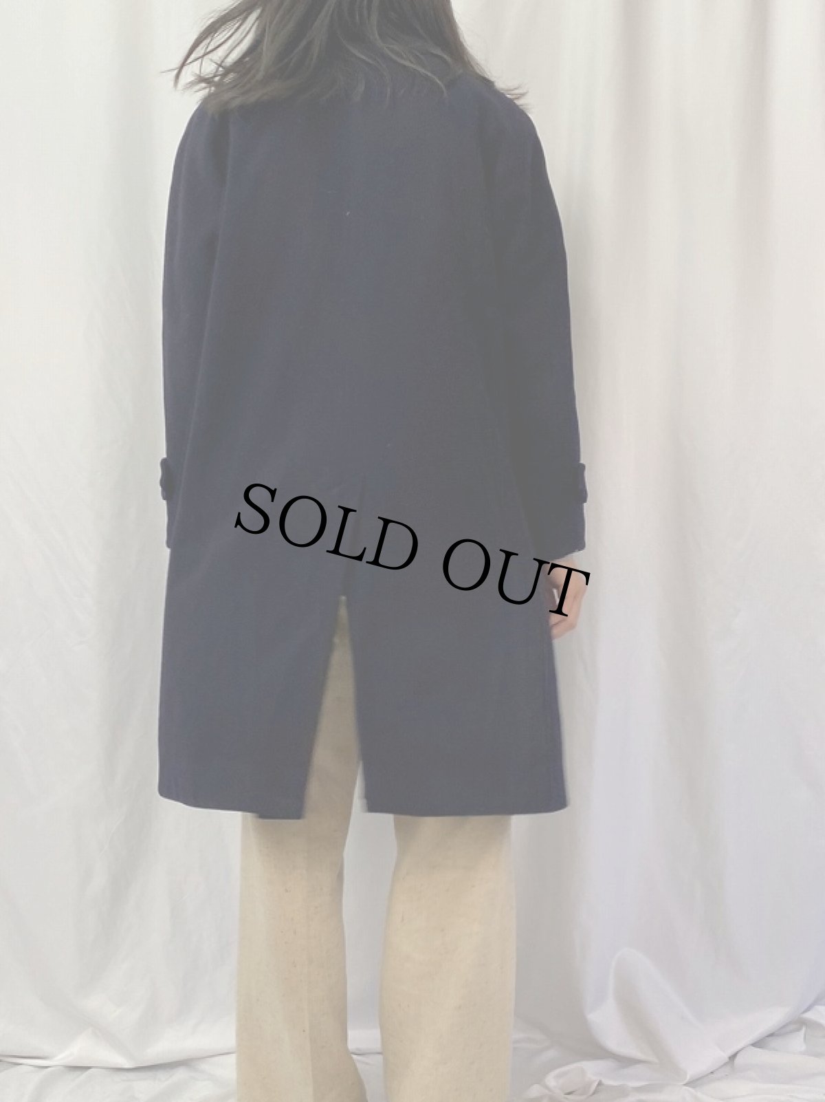 画像4: 80's Burberrys' ENGLAND製 ウール×キャメル ツイードステンカラーコート NAVY (4)