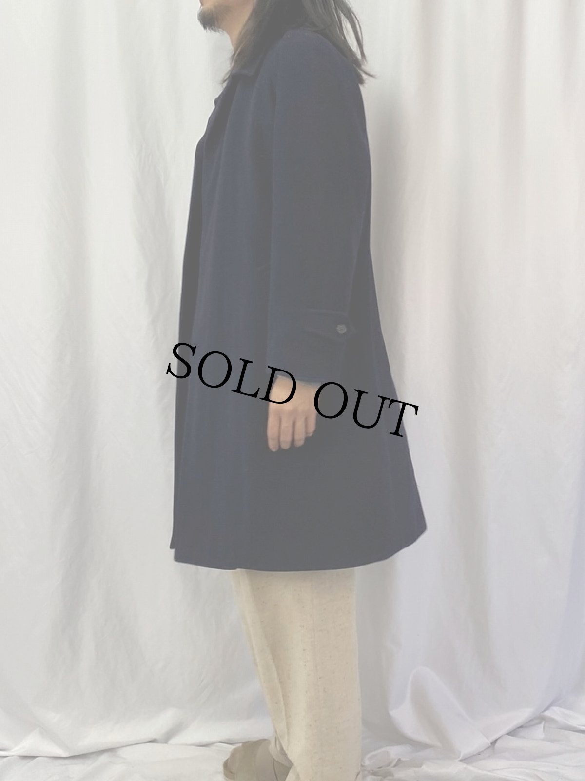 画像3: 80's Burberrys' ENGLAND製 ウール×キャメル ツイードステンカラーコート NAVY (3)