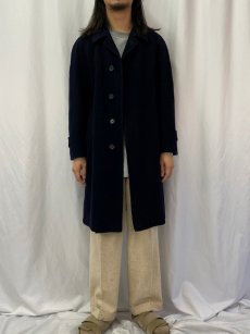 画像2: 80's Burberrys' ENGLAND製 ウール×キャメル ツイードステンカラーコート NAVY (2)