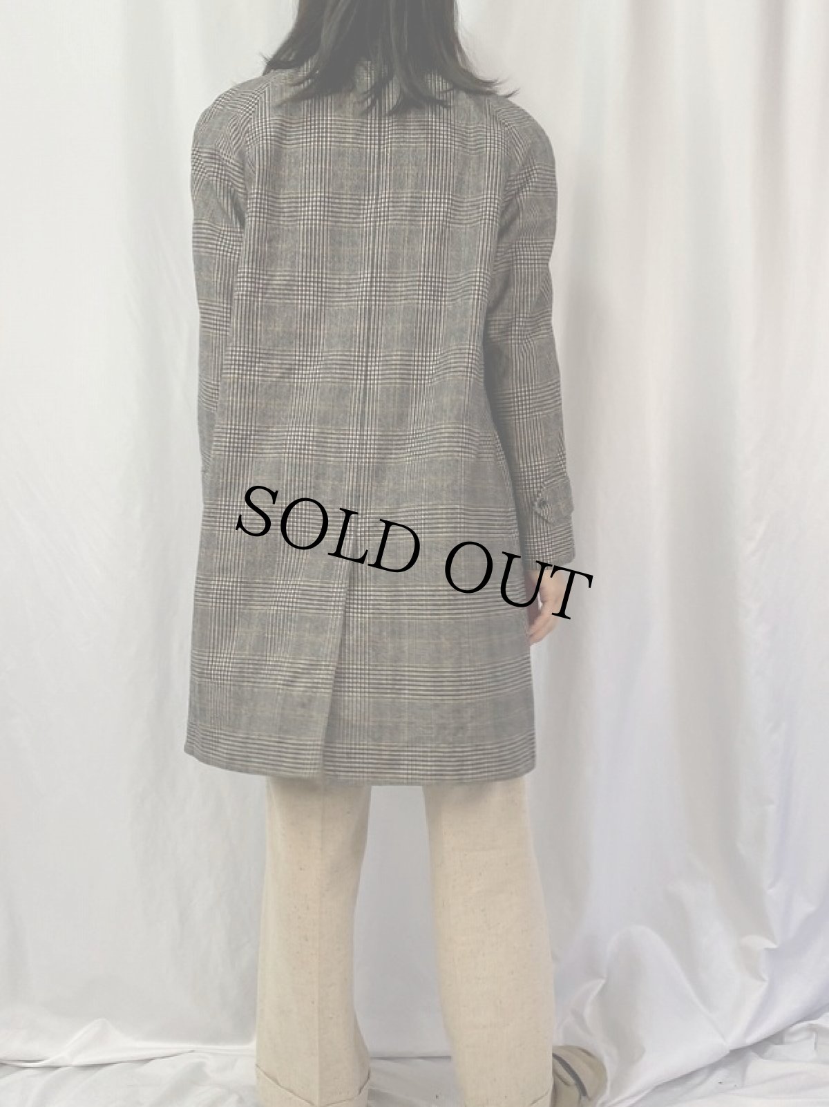 画像4: 80's Burberrys' ENGLAND製 グレンチェック柄 ツイードステンカラーコート SIZE36 (4)