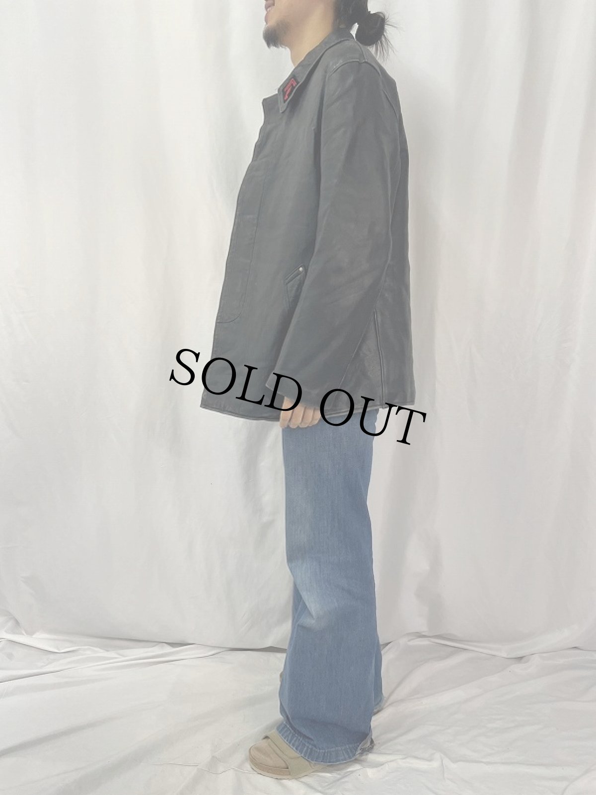 画像3: 50's FRENCH レザーファイヤーマンジャケット BLACK (3)