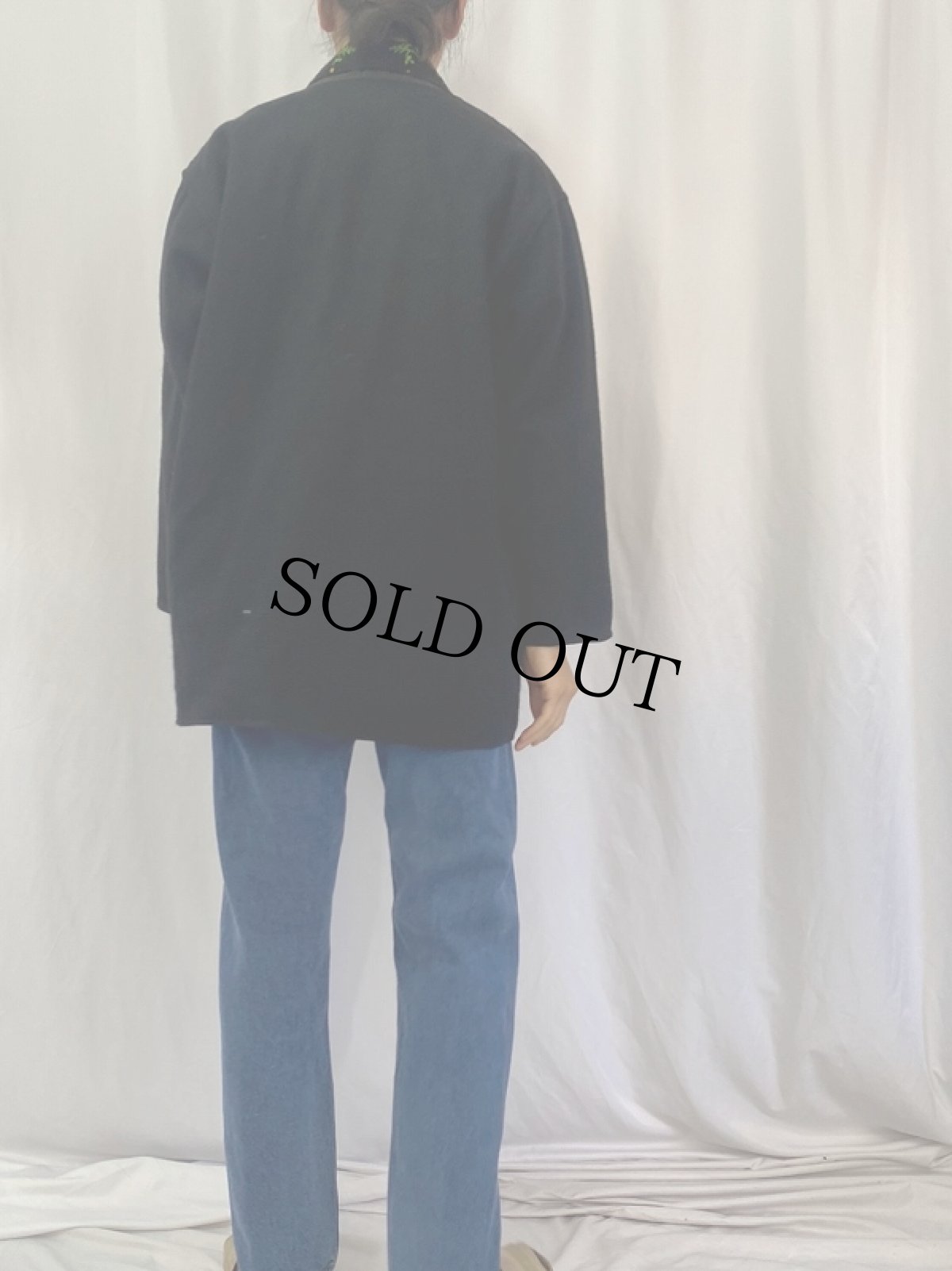 画像4: NAPAL製 刺繍入り メルトンガウン BLACK L (4)