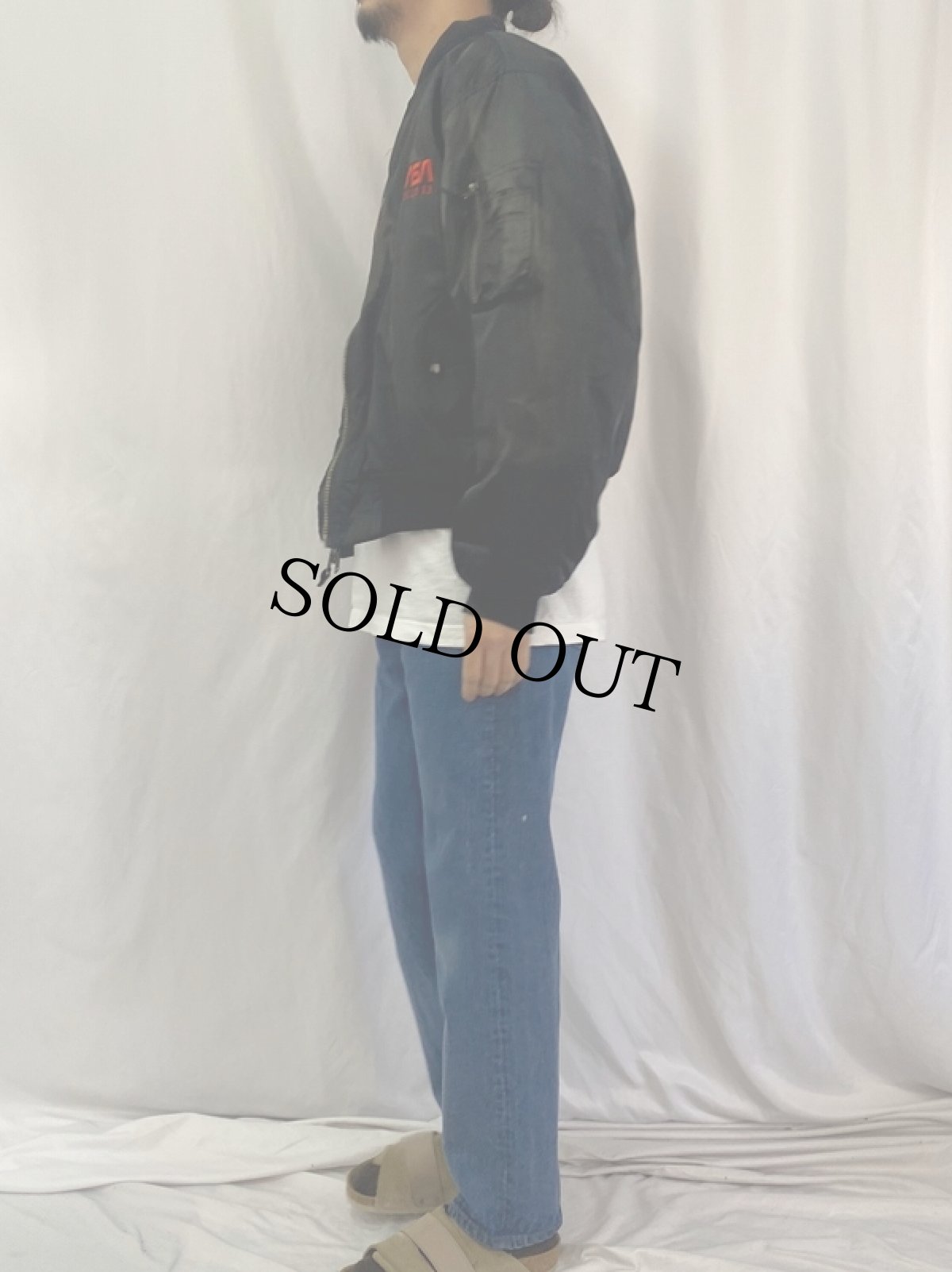 画像3: NASA "APOLLO 13" ワームロゴ刺繍 フライトジャケット BLACK LARGE (3)