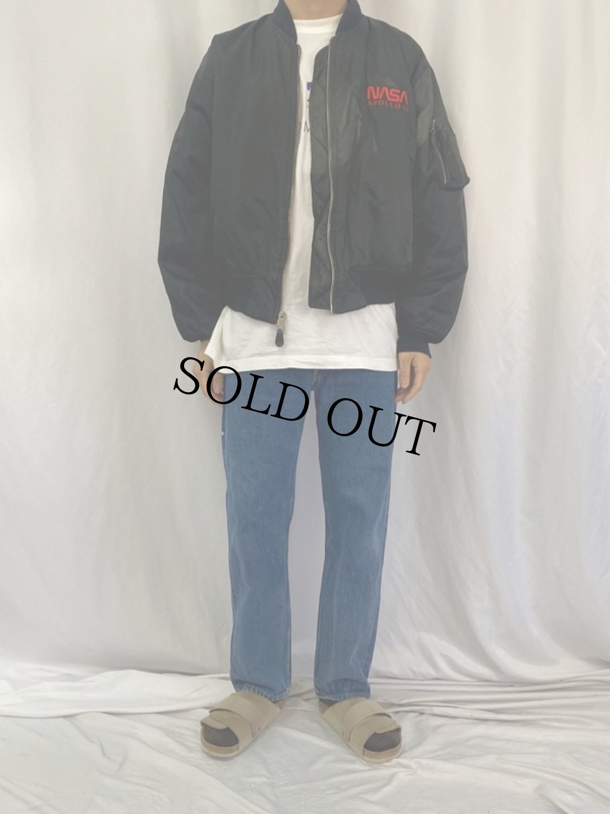 画像2: NASA "APOLLO 13" ワームロゴ刺繍 フライトジャケット BLACK LARGE (2)