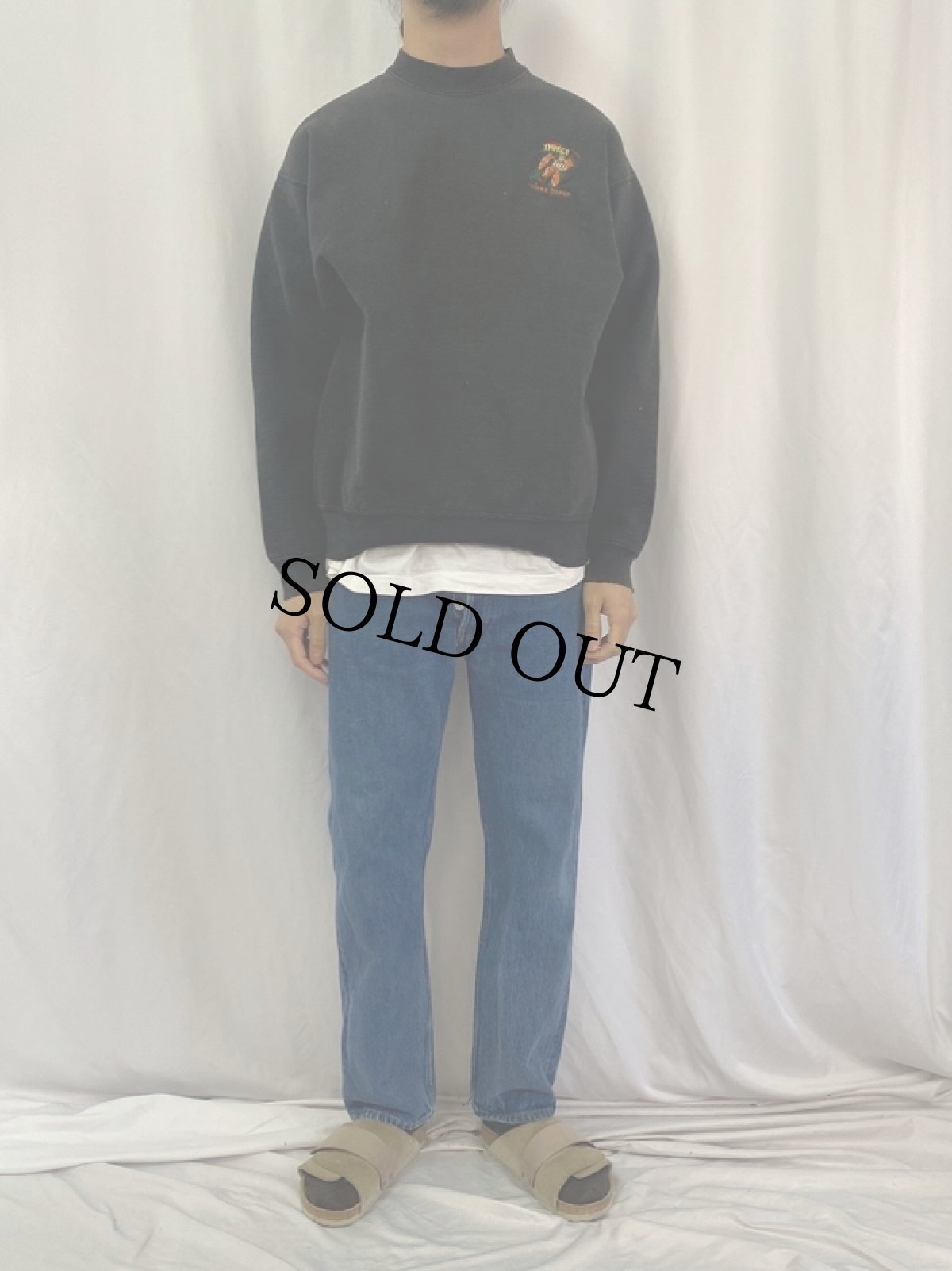 画像2: 90's HOME DEPOT USA製 企業キャラクター刺繍スウェット BLACK L (2)