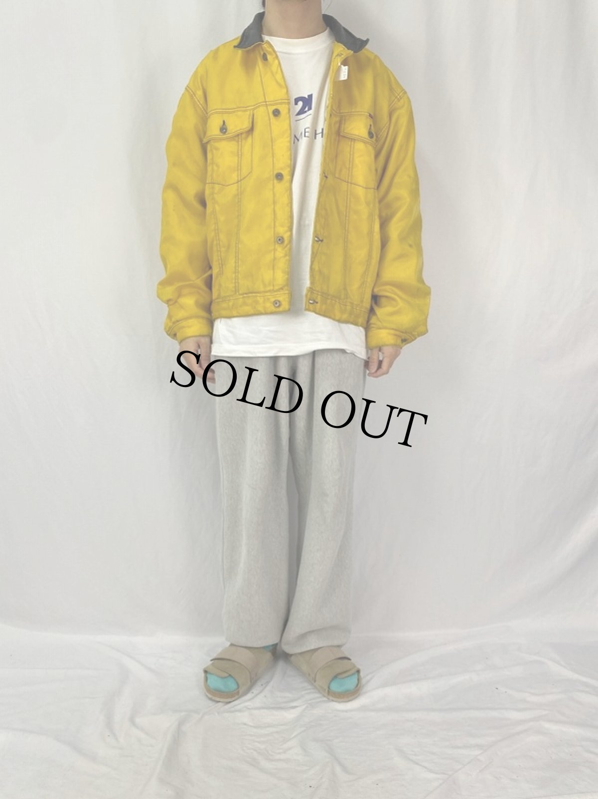 画像2: 90's〜 レザー×ナイロンジャケット L (2)