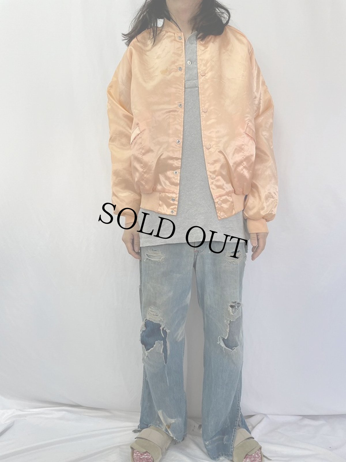 画像2: 70〜80's King Louie USA製 ナイロンスタジャン 無地 XL (2)