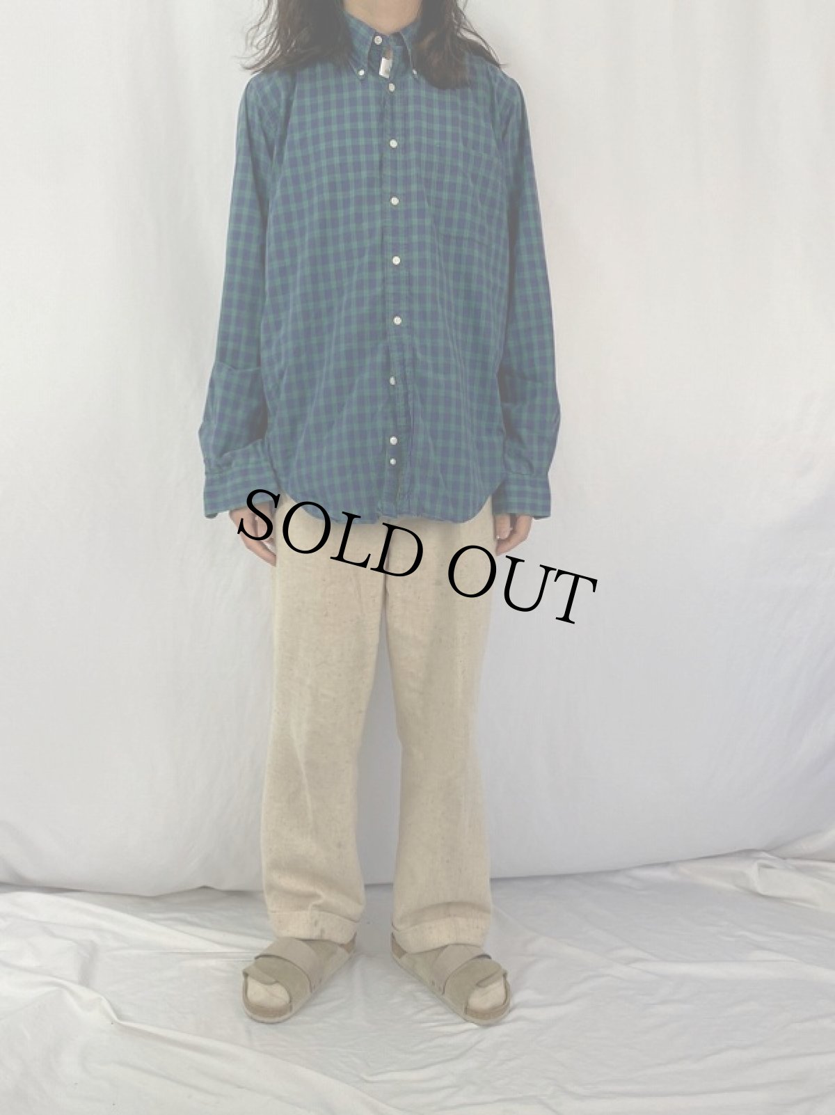 画像2: 90's〜 BROOKS BROTHERS USA製 チェック柄 コットンポプリンボタンダウンシャツ SIZEXL (2)