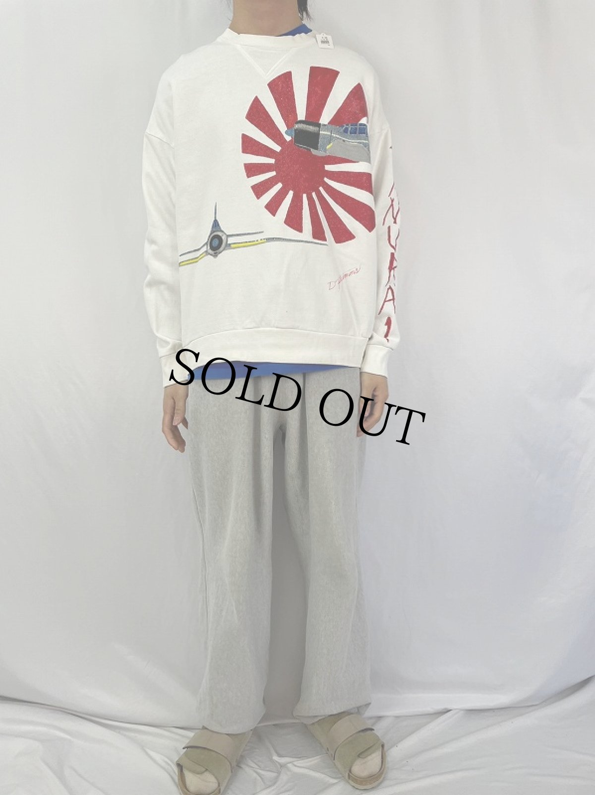 画像2: 90's CANADA製 "SAMURAI" 旭日旗×戦闘機 ラメプリントスウェット XL (2)