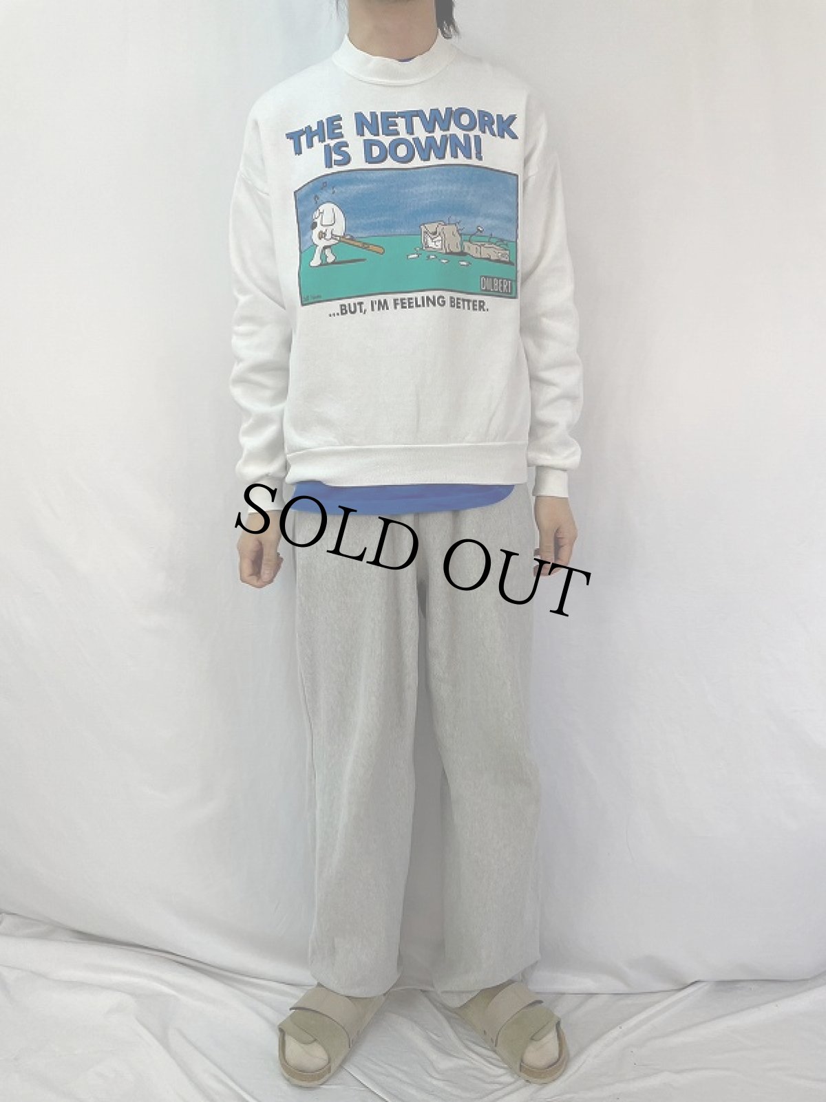 画像2: 90's Scott Adams USA製 "THE NETWORK IS DOWN!" イラストプリントスウェット L (2)