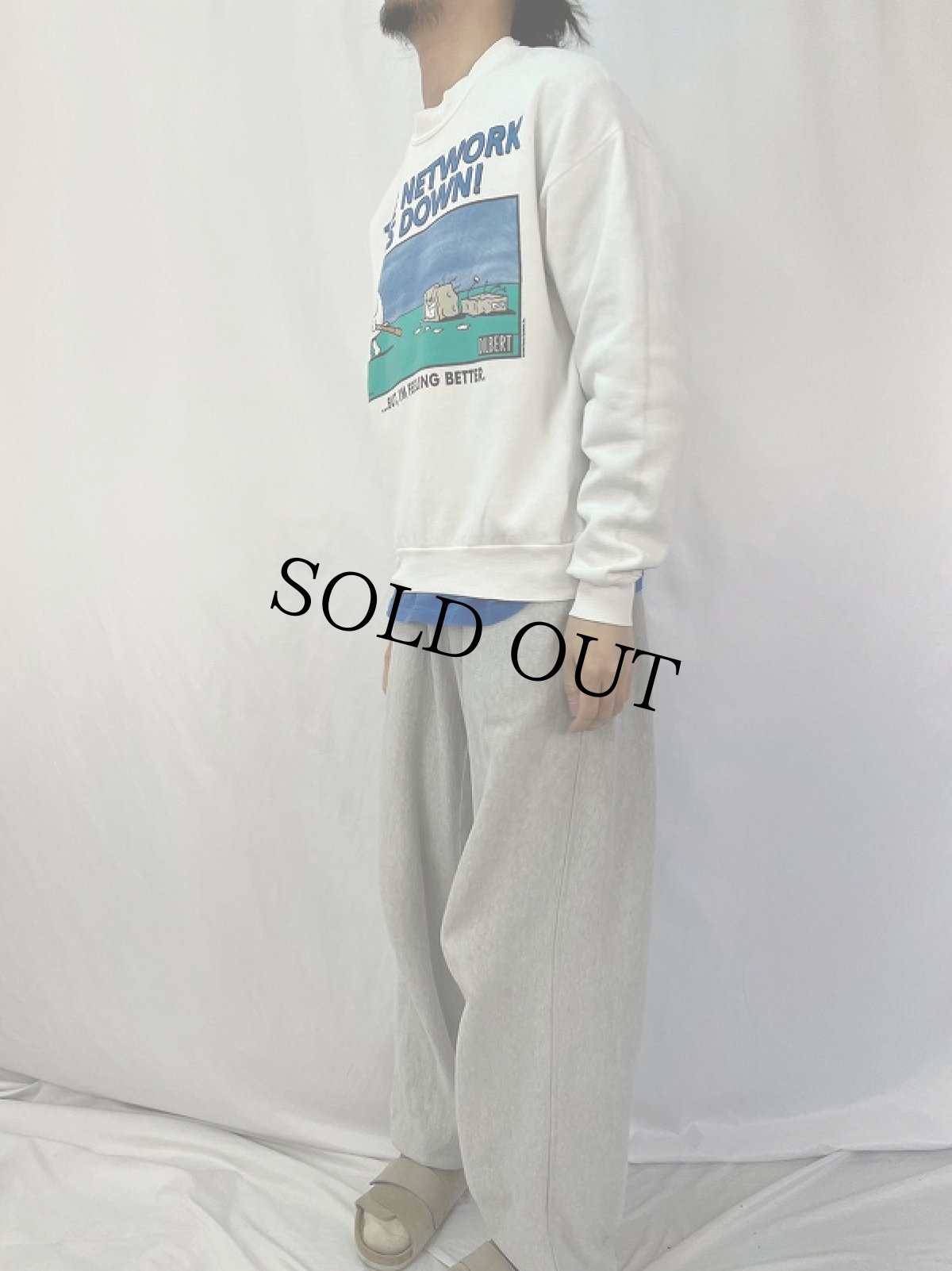 画像3: 90's Scott Adams USA製 "THE NETWORK IS DOWN!" イラストプリントスウェット L (3)