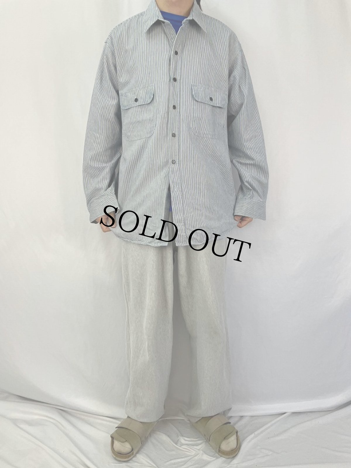 画像2: 90's FIVE BROTHER ヒッコリーストライプ柄 ワークシャツ XL (2)