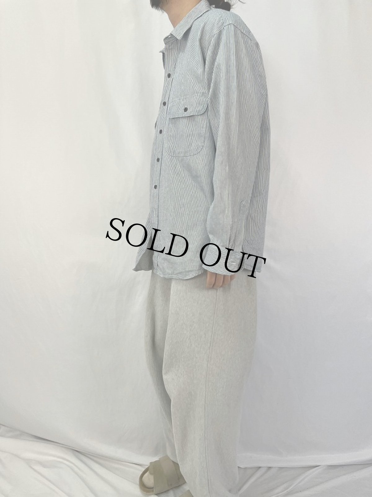 画像3: 90's FIVE BROTHER ヒッコリーストライプ柄 ワークシャツ XL (3)