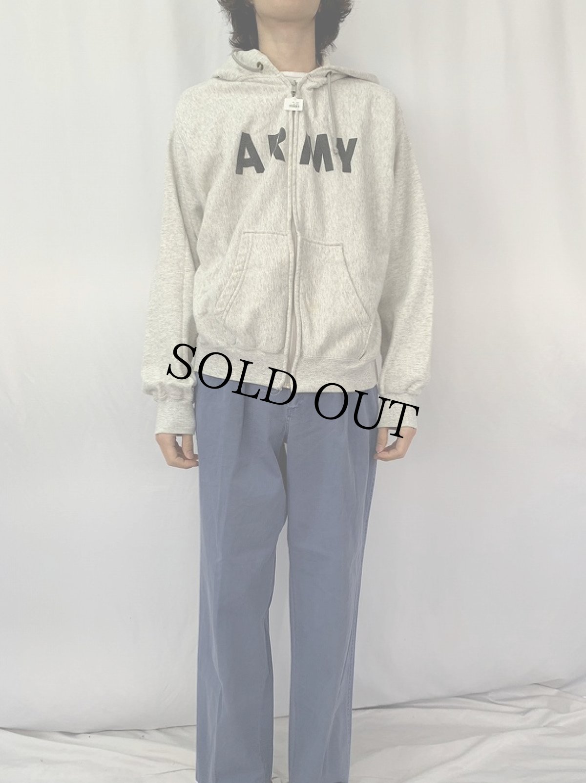 画像2: 90's U.S.ARMY ロゴプリント スウェットジップパーカー (2)