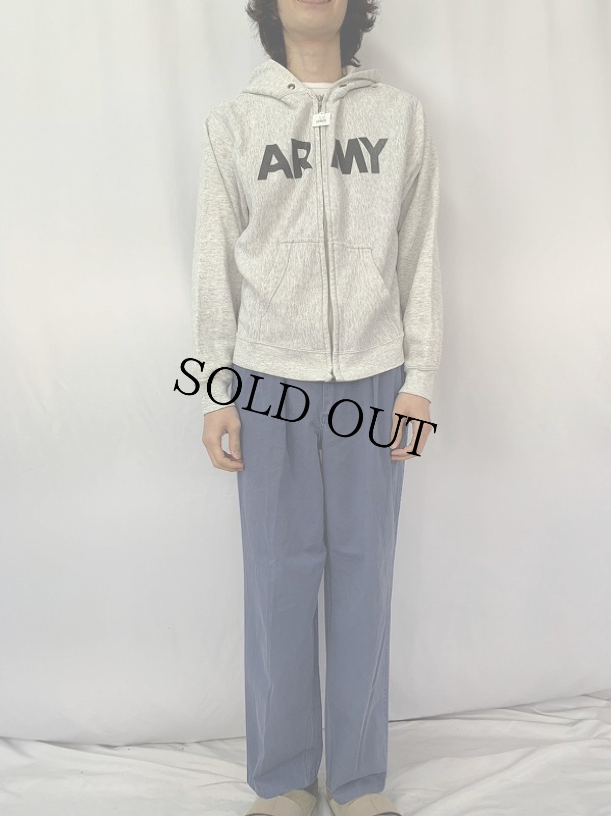 画像2: U.S.ARMY ロゴプリント スウェットジップパーカー L (2)