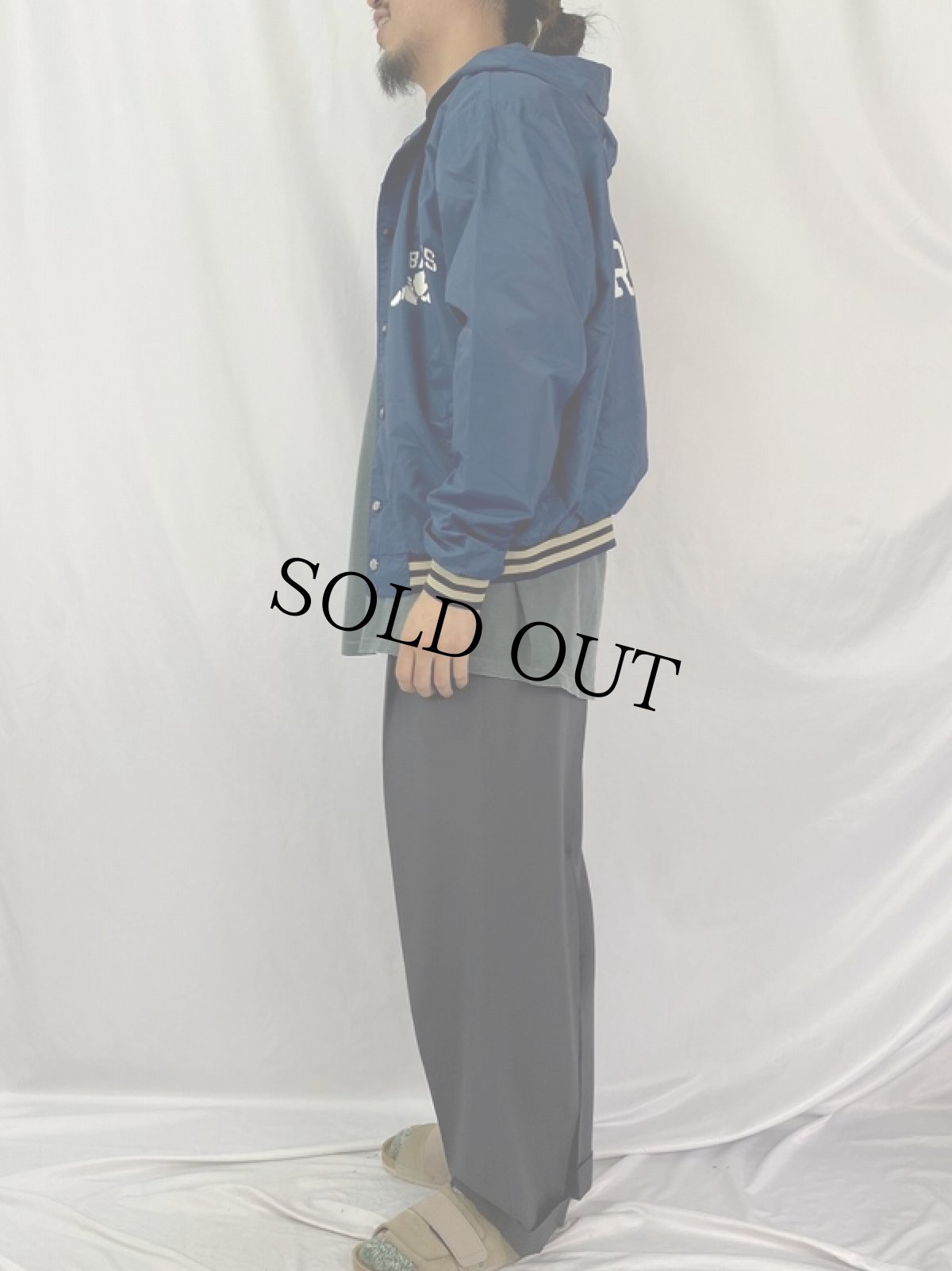 画像3: 90's Champion USA製 "BARONS" ウイングフットプリント フード付きナイロンスタジャン L (3)