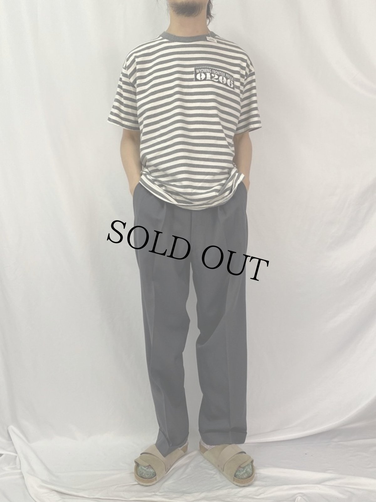 画像2: 90's〜 Wyoming Frontier Prison USA製 ボーダー柄 刑務所スーベニアTシャツ L (2)