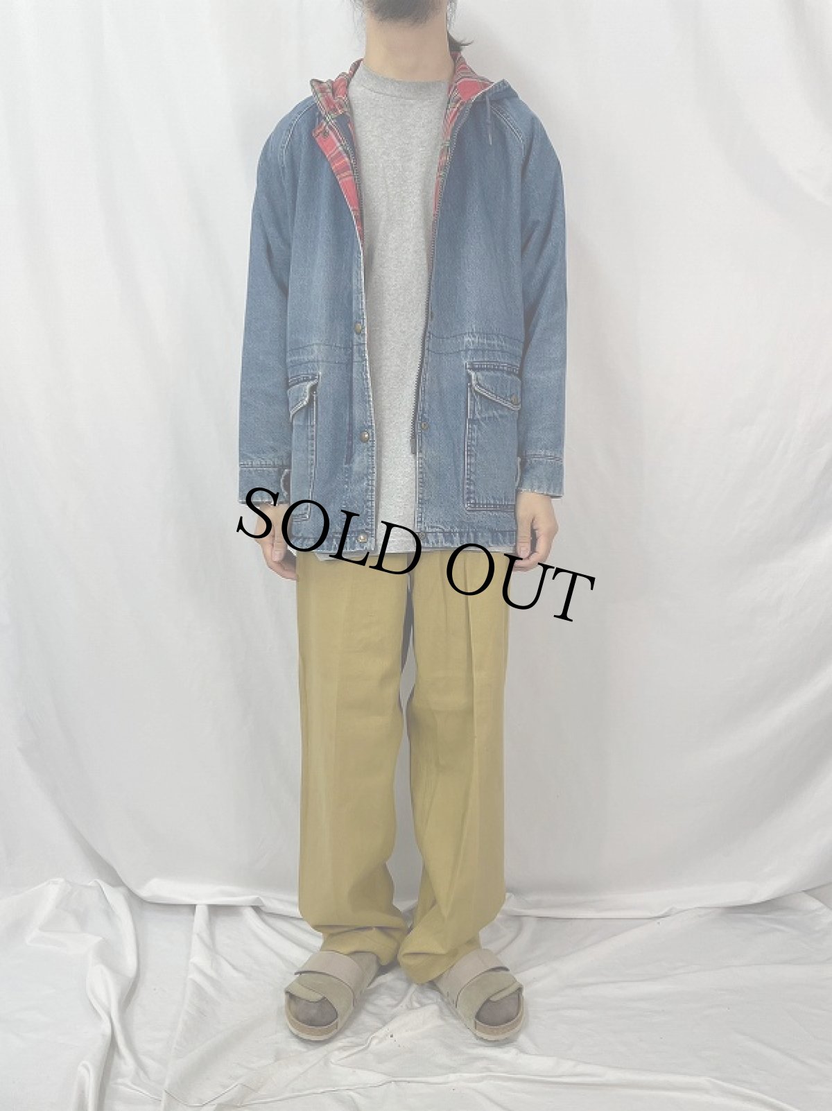 画像2: 80's L.L.Bean USA製 デニムフードコート L (2)