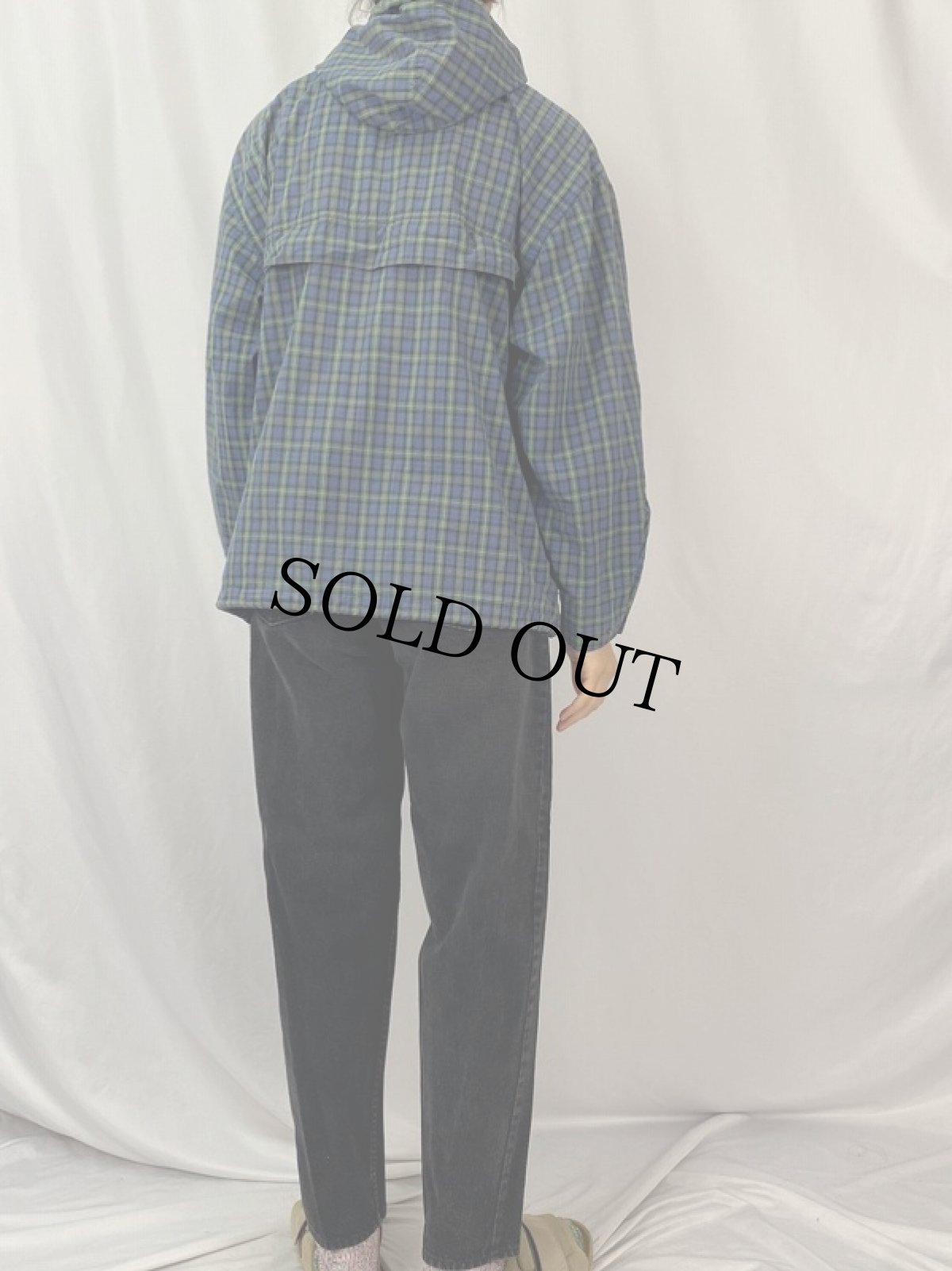 画像4: 2000's LANDS'END チェック柄 ナイロンアノラックパーカー M (4)