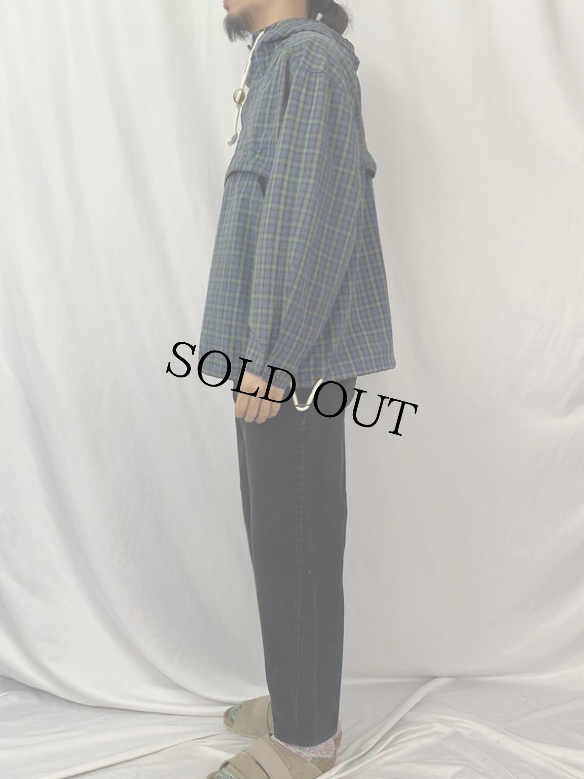 画像3: 2000's LANDS'END チェック柄 ナイロンアノラックパーカー M (3)