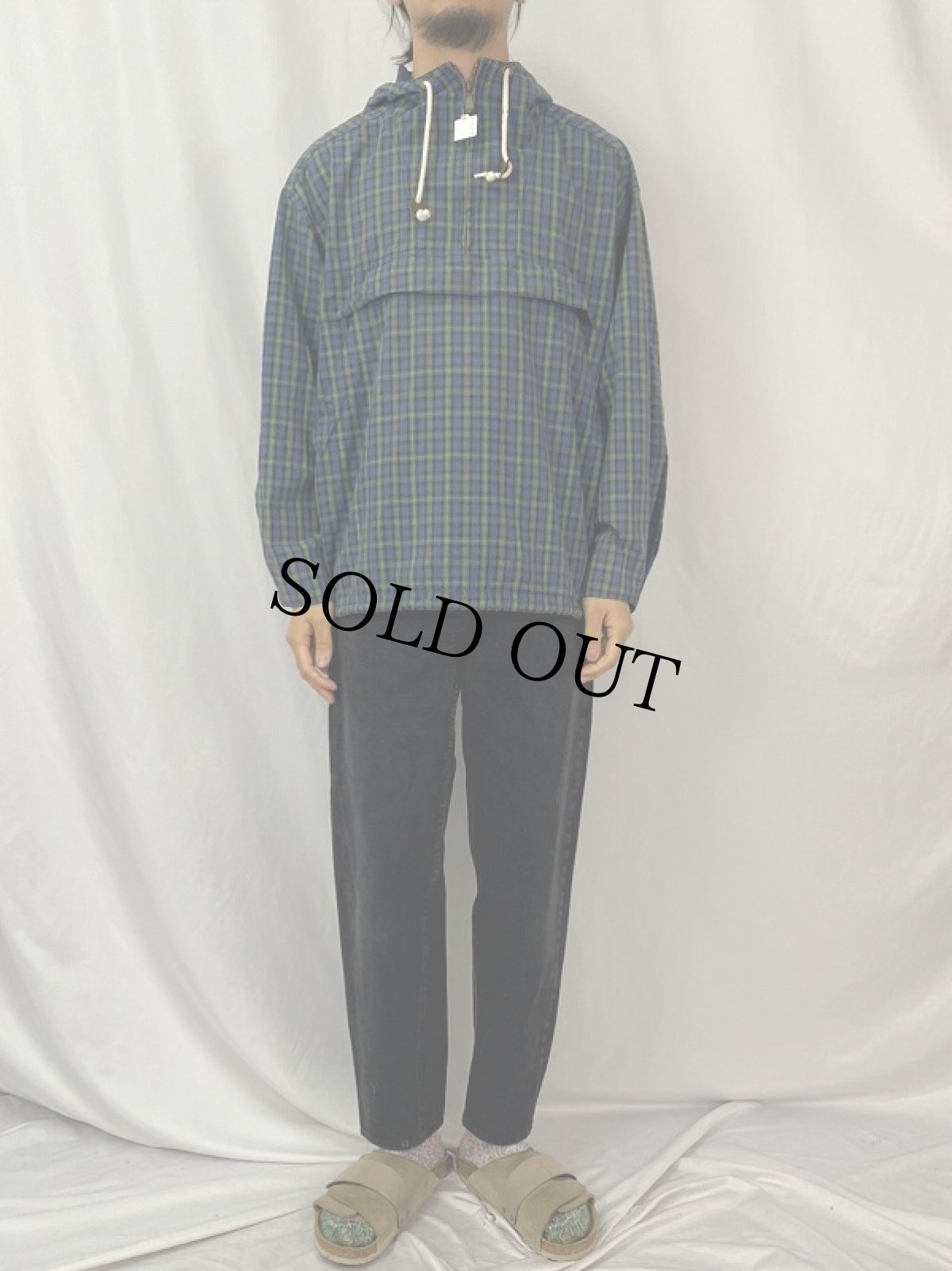 画像2: 2000's LANDS'END チェック柄 ナイロンアノラックパーカー M (2)