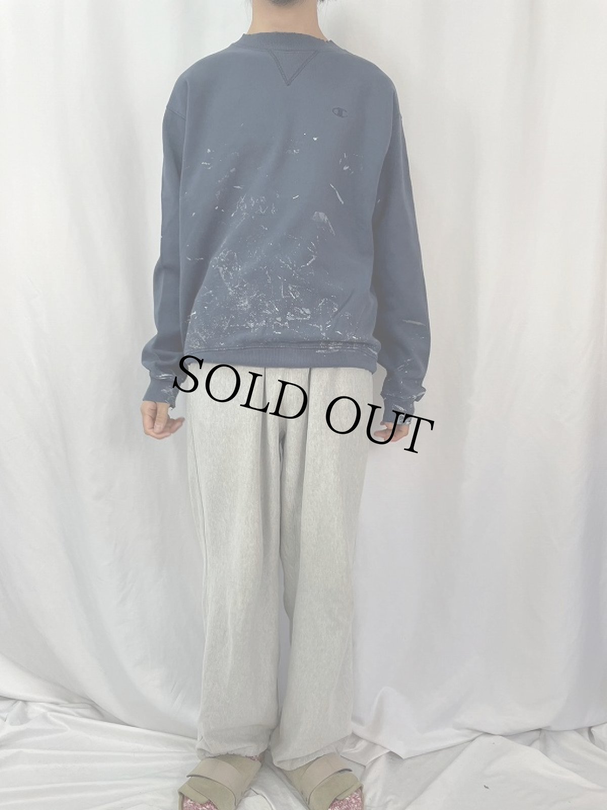 画像2: Champion 前V ペンキペイントスウェット NAVY M (2)