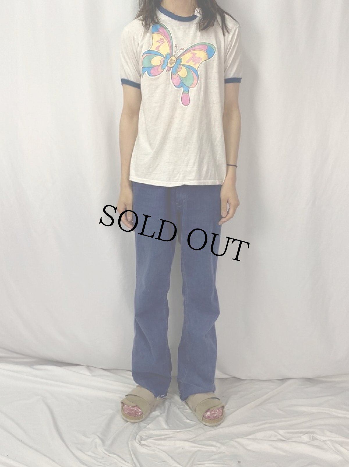 画像2: 70's 7up Seagram's USA製 PETER MAX イラストプリントリンガーTシャツ XL (2)