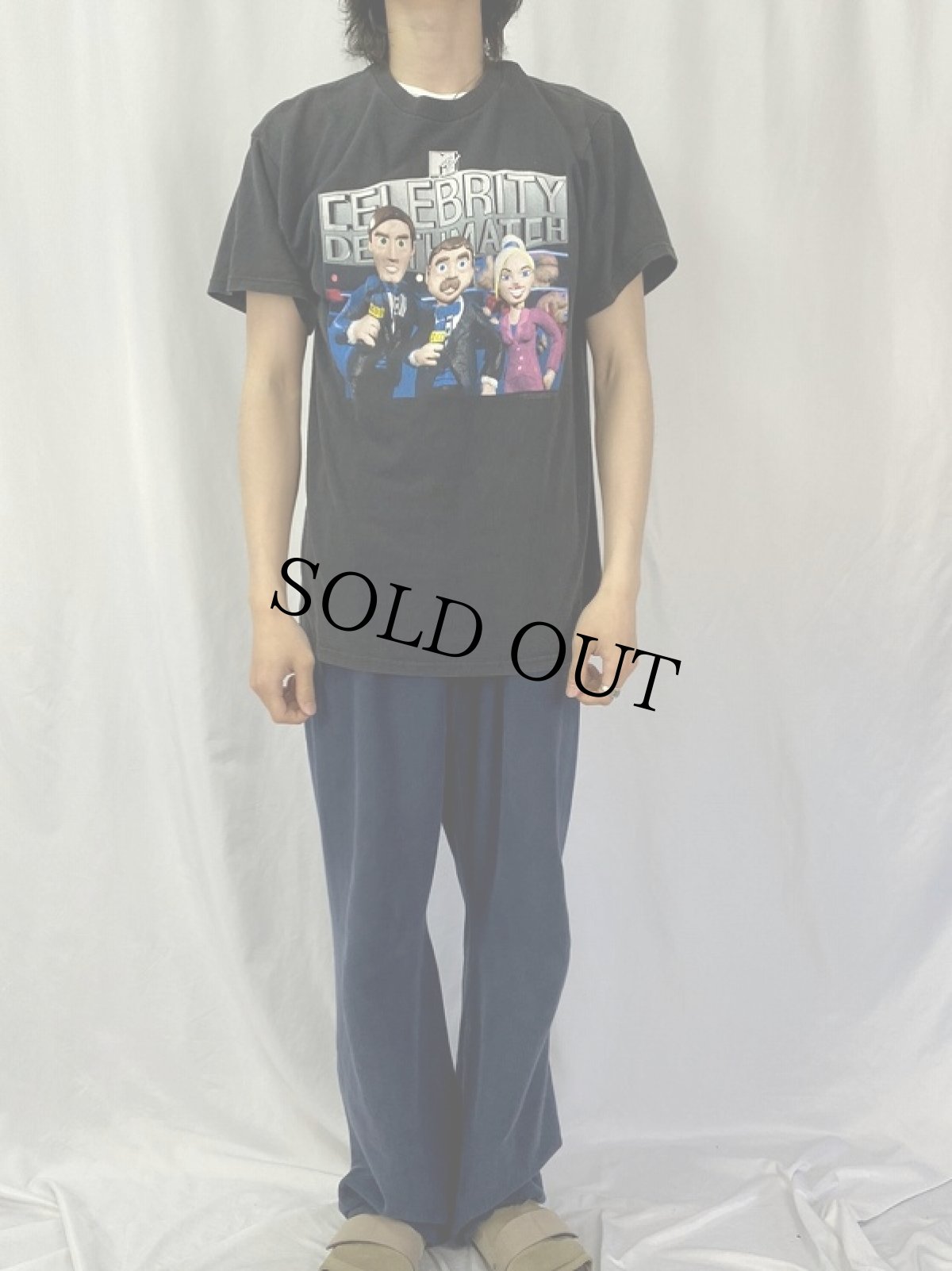 画像2: 90's MTV "CELEBRITY DEATH MATCH" キャラクタープリントTシャツ BLACK L (2)