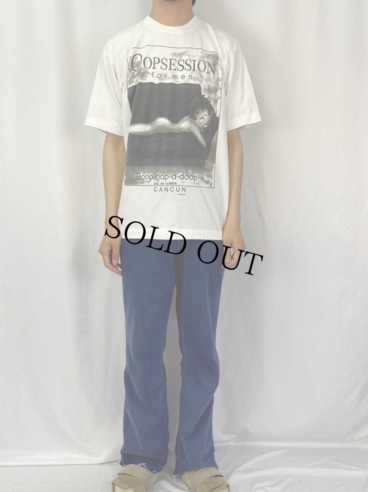 画像2: 90's Betty Boop "OOPSESSION for men" パロディTシャツ L (2)