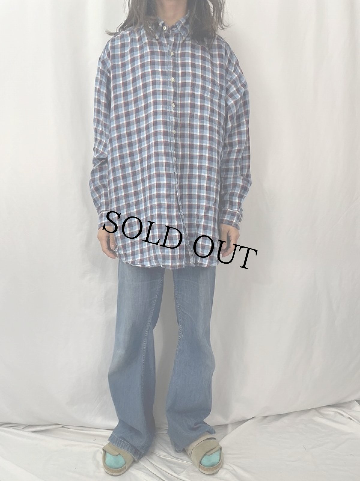 画像2: POLO Ralph Lauren "BIG SHIRTS" チェック柄 リネンボタンダウンシャツ XL (2)