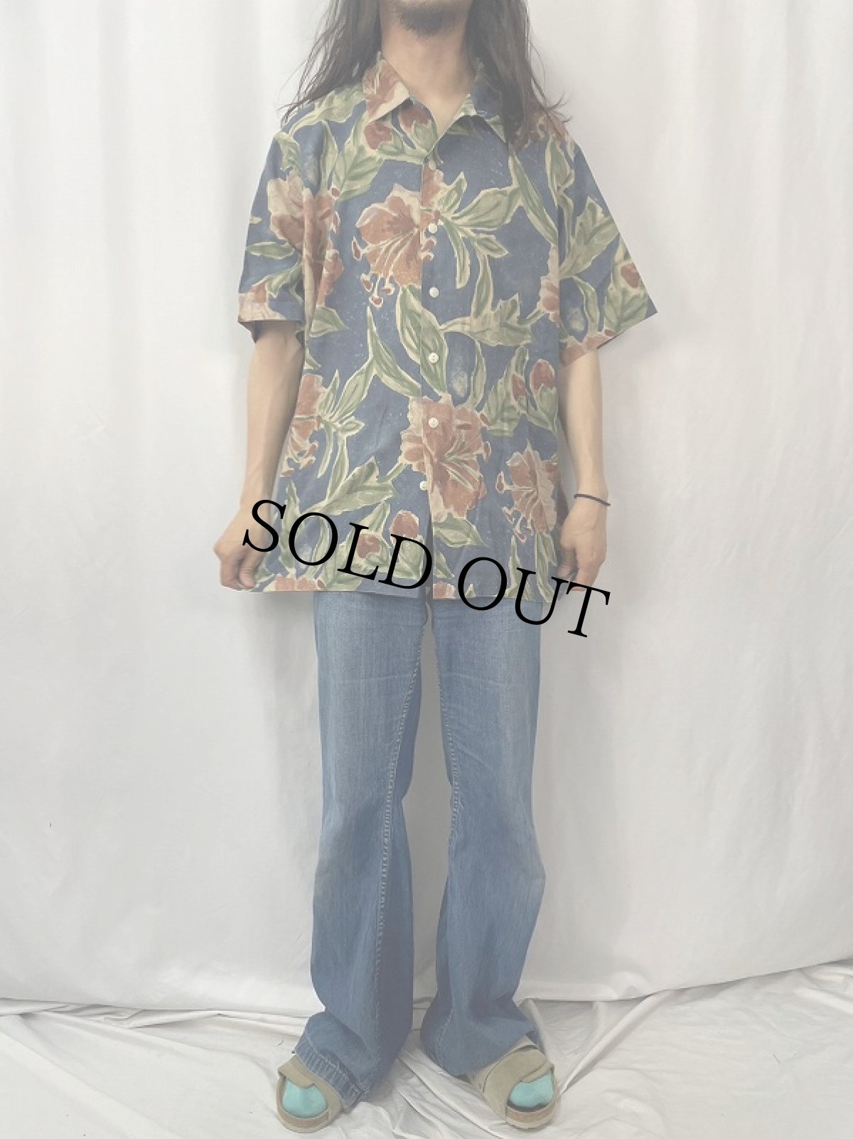 画像2: POLO Ralph Lauren "VINTAGE CAMP" ハイビスカス柄 コットンリネンアロハシャツ L (2)