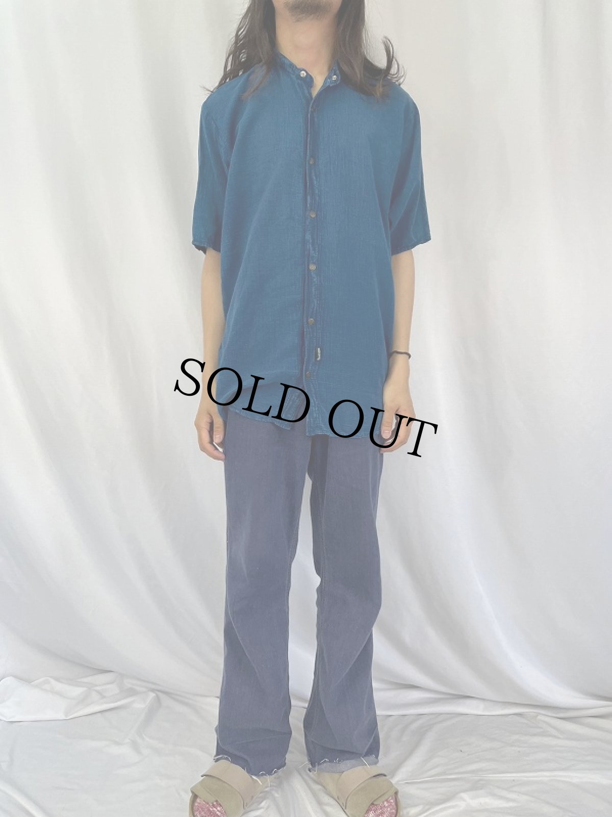 画像2: EZZE WEAR CANADA製 ノーカラーシャツ L (2)