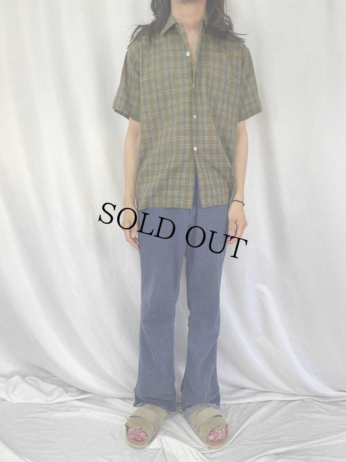 画像2: 70's Jayson USA製 チェック柄 ポリエステル×コットン オープンカラーシャツ L (2)