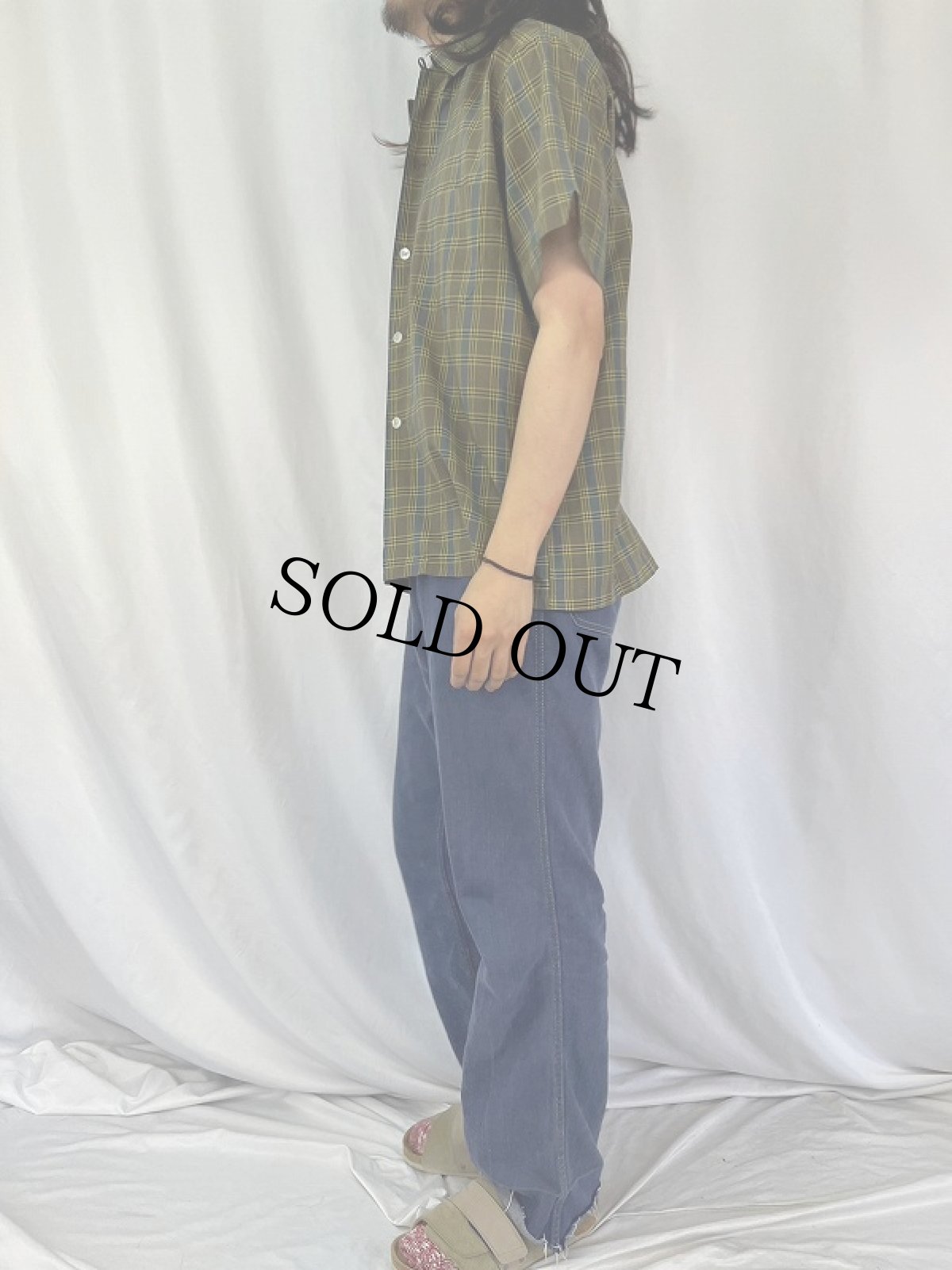 画像3: 70's Jayson USA製 チェック柄 ポリエステル×コットン オープンカラーシャツ L (3)