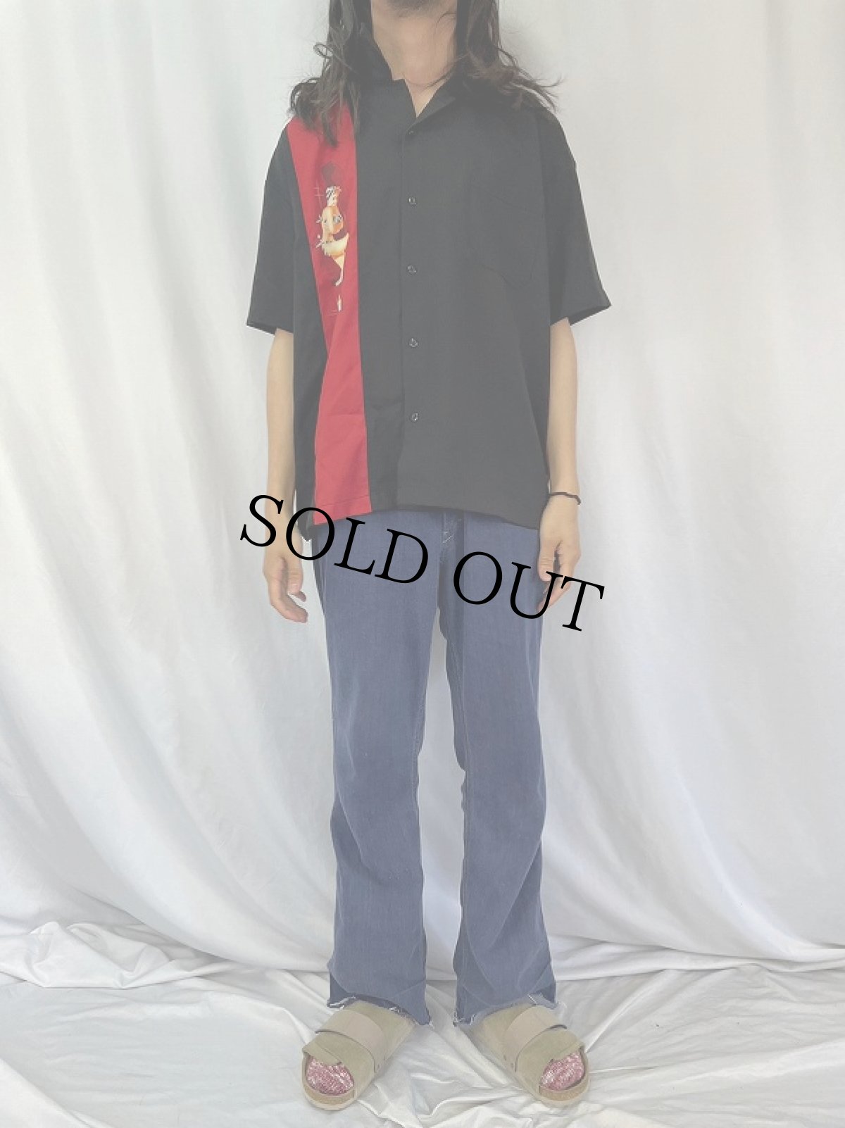 画像2: USA製 "ピンナップガール" オープンカラーポリエステルシャツ BLACK L (2)