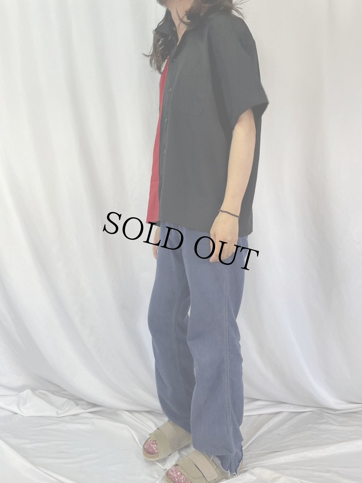 画像3: USA製 "ピンナップガール" オープンカラーポリエステルシャツ BLACK L (3)