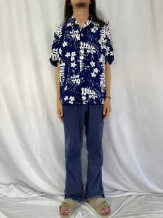 画像2: 70's Vi-Maikai HAWAII製 オールオーバーパターン コットンアロハシャツ NAVY (2)