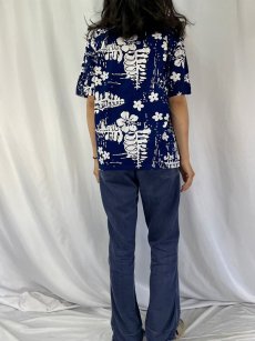 画像4: 70's Vi-Maikai HAWAII製 オールオーバーパターン コットンアロハシャツ NAVY (4)