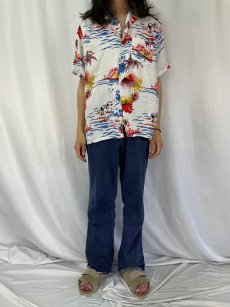画像2: 80〜90's オールオーバーパターン レーヨンアロハシャツ L (2)