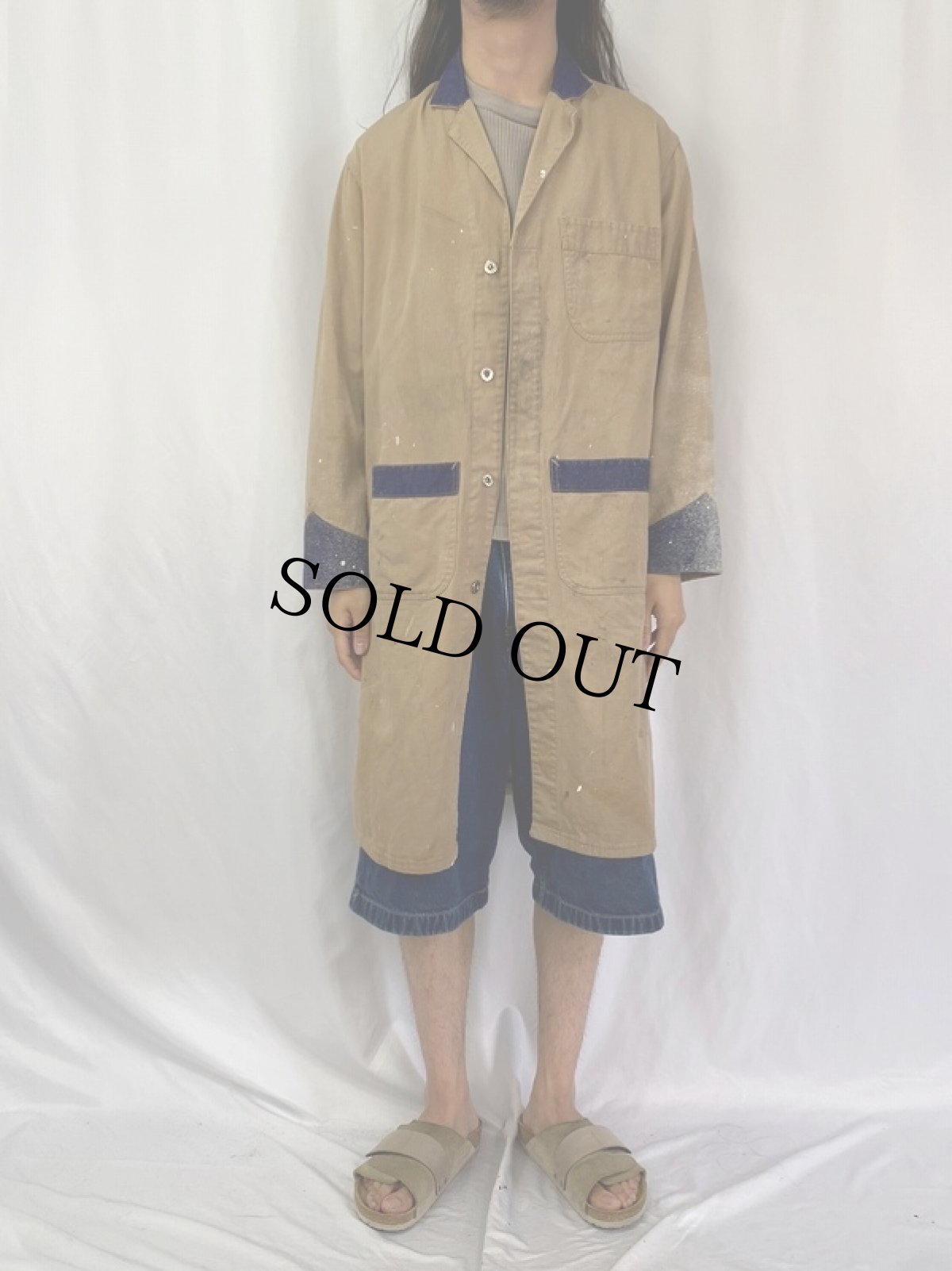 画像2: 60's ペンキペイント コットンツイル ワークコート SIZE42R (2)