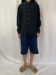 画像2: POLO Ralph Lauren リネン×シルク ボタンダウンシャツ BLACK L (2)