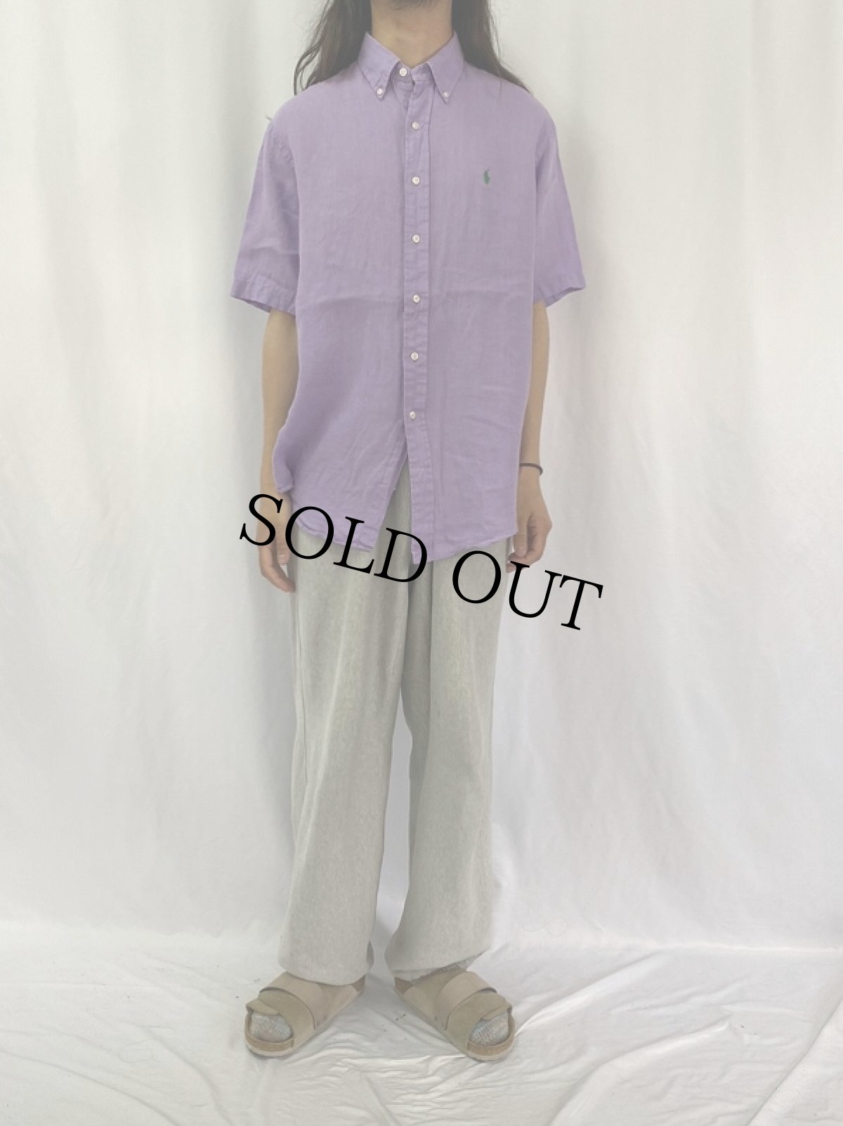 画像2: POLO Ralph Lauren "Classic fit" リネンボタンダウンシャツ L (2)