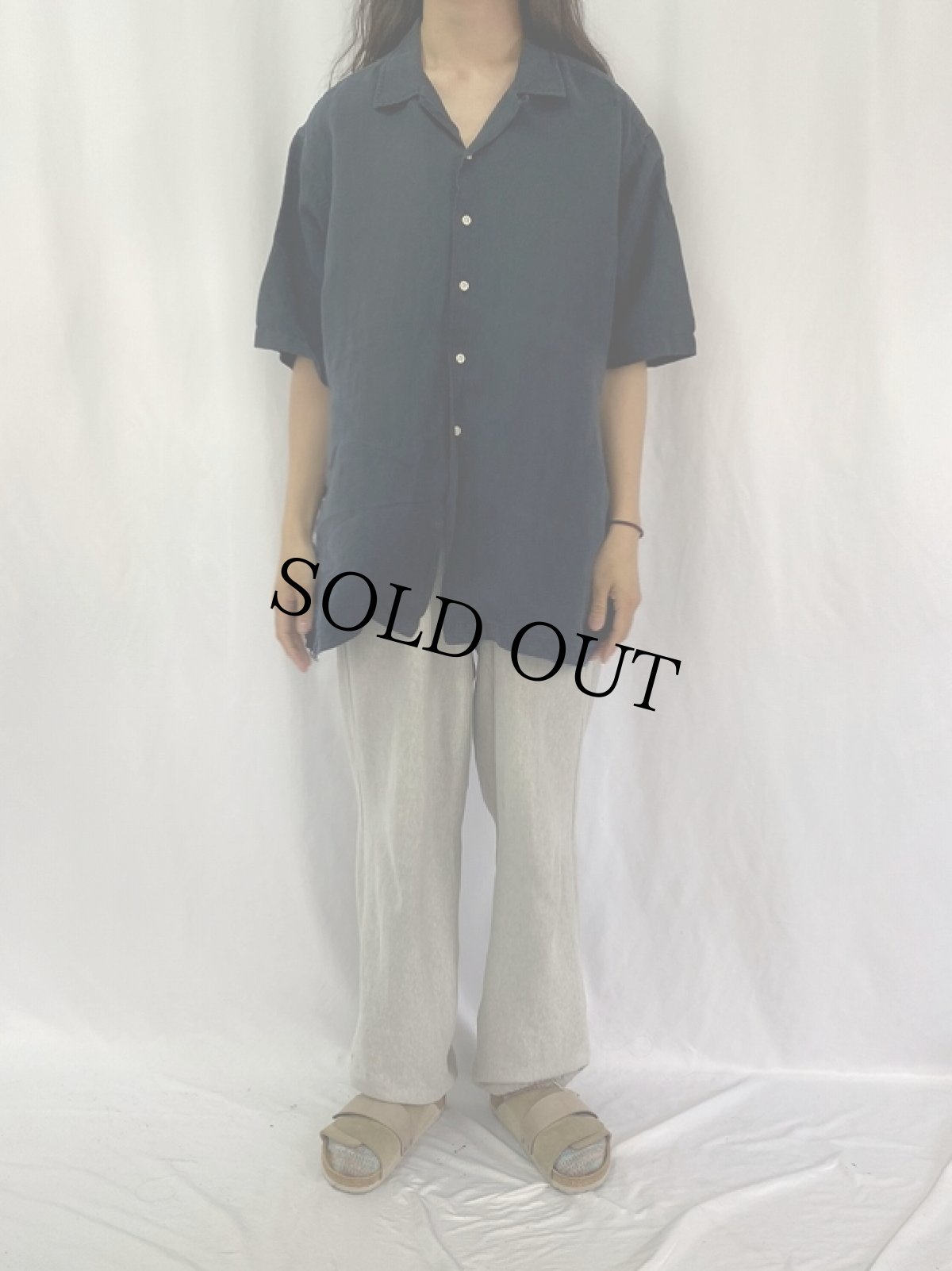 画像2: POLO Ralph Lauren リネン×シルク オープンカラーシャツ BLACK XXL (2)