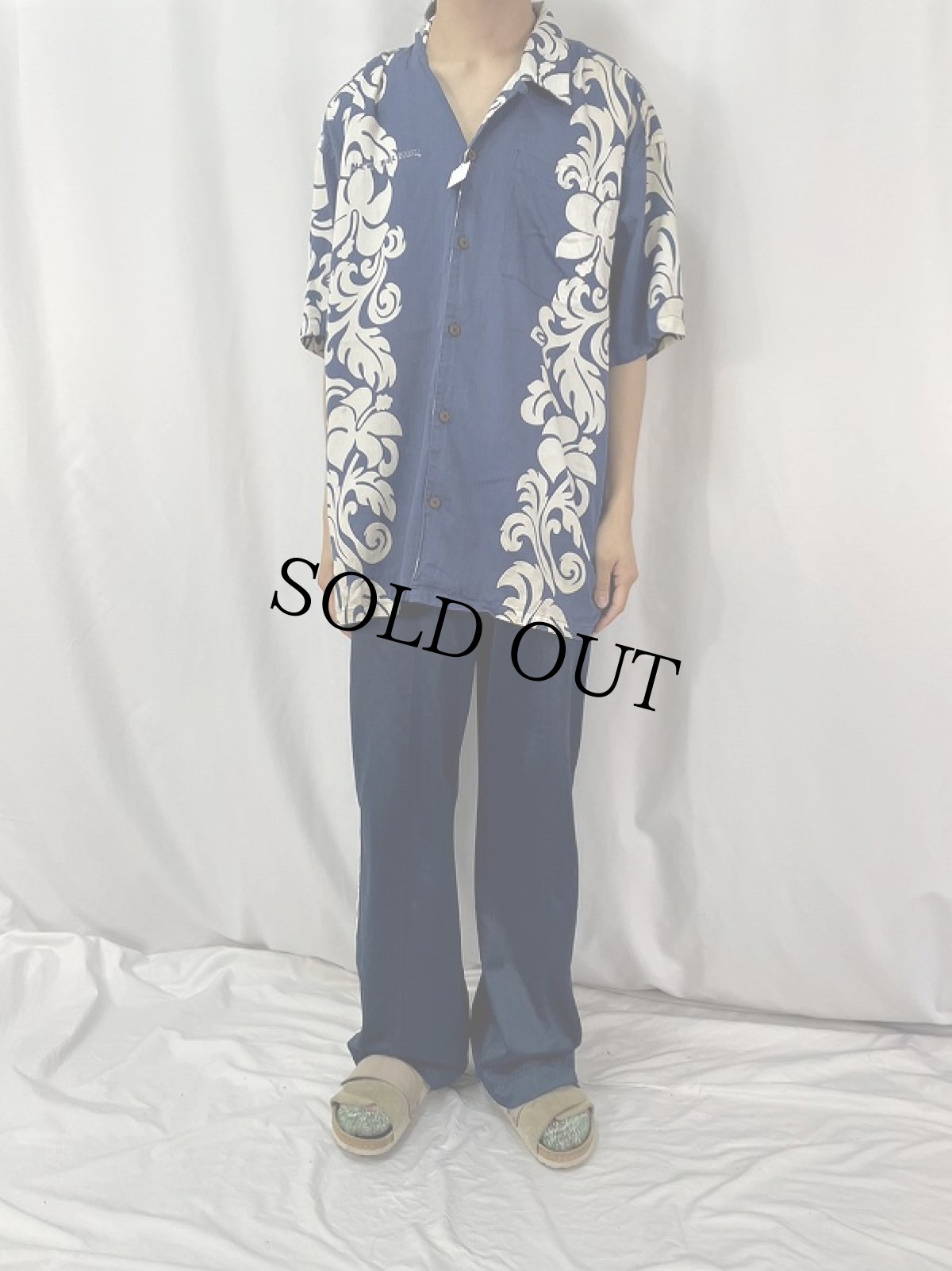 画像2: 2000's Patagonia pataloha "NEW BELGIUM" ボーダーパターン リーフ柄 コットンアロハシャツXXL (2)