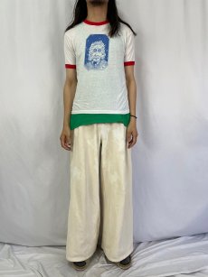 画像2: 80's Albert Einstein USA製 イラストプリントリンガーTシャツ M (2)