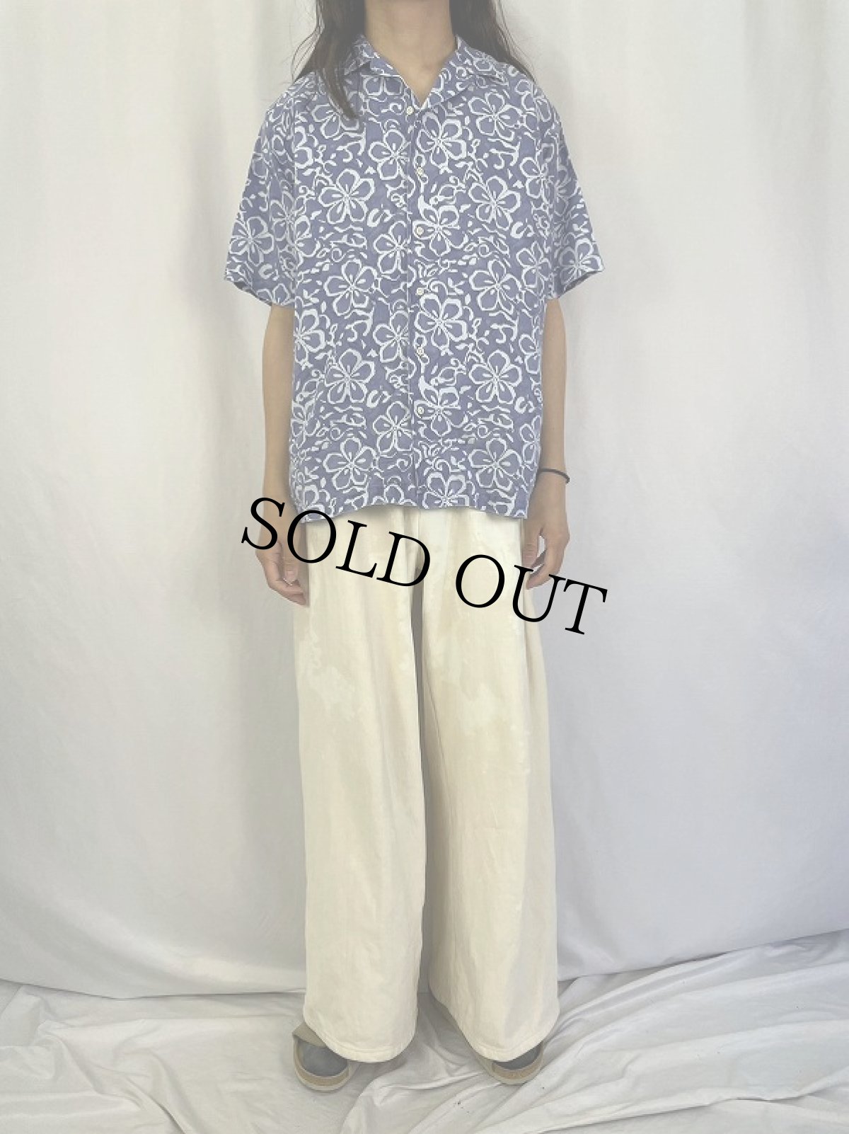 画像2: POLO Ralph Lauren "CALDWELL" ハイビスカス柄 リネン×コットン アロハシャツ M (2)